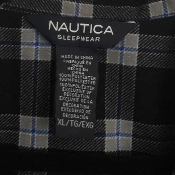 NAUTICA Pajama Top Men's Size XL Black Blue Plaid Sleepwear Extra Soft Fleece - Picture 5 of 10